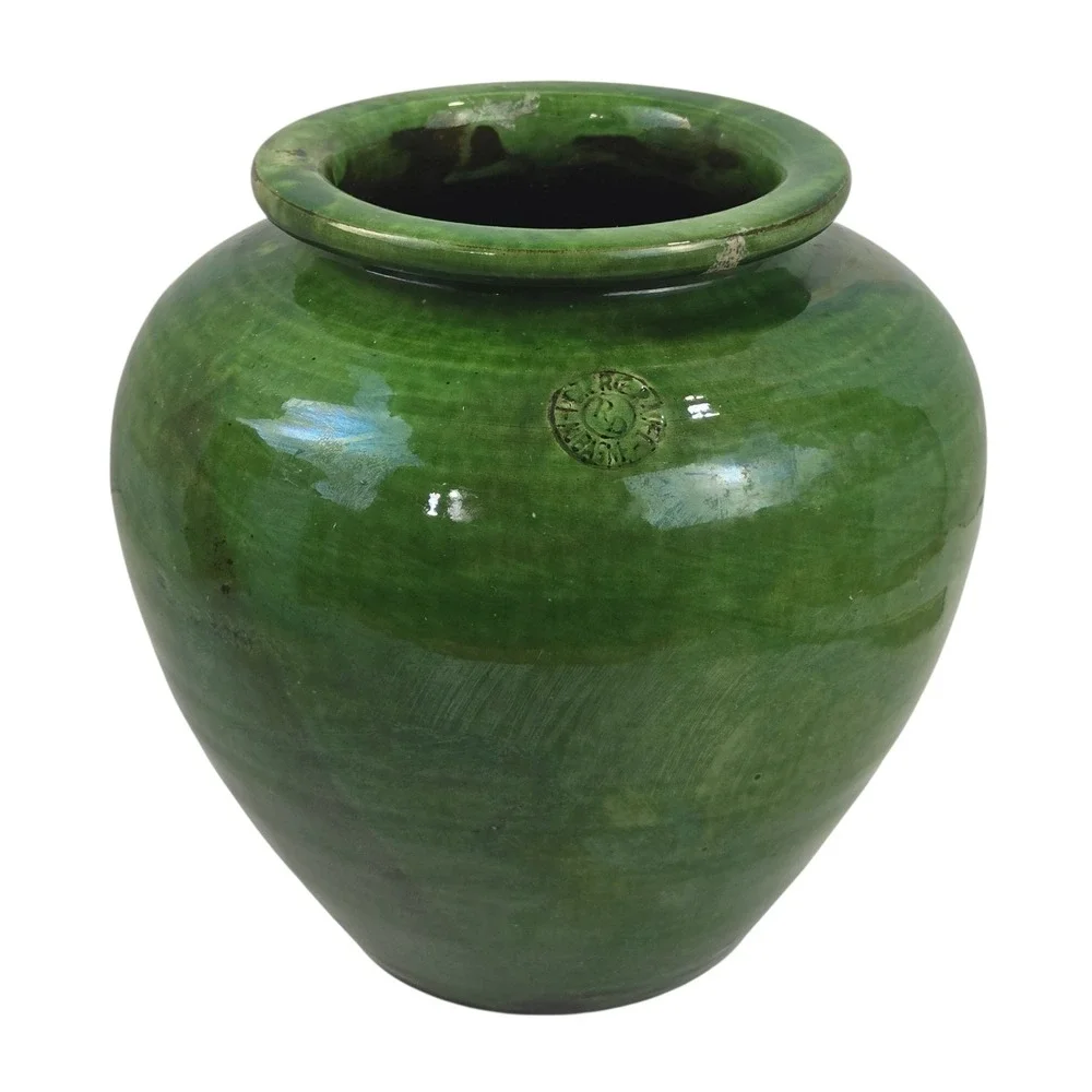 Signed Mid-Century Poterie Ravel Aubagne Green Glazed Terracotta 8